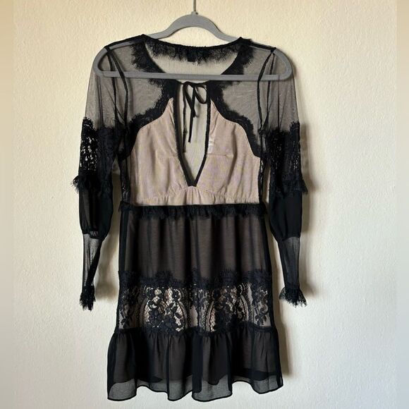 For Love and Lemons Alexa Mini Black Dress Sheer Lace Size XS - Picture 9 of 11